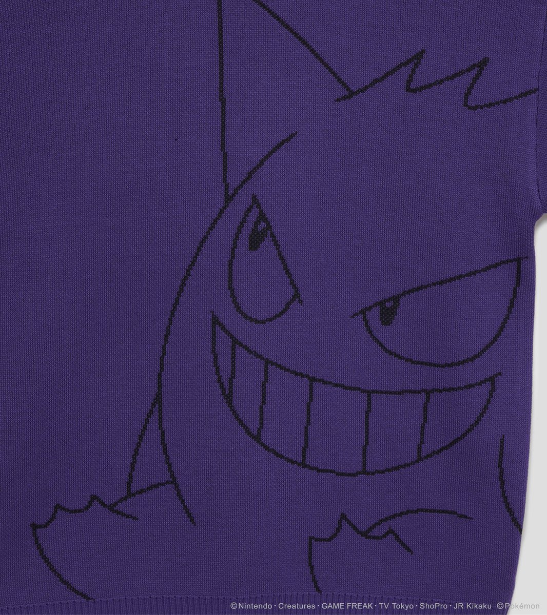 シャドーポケモンのゲンガーをニットで表現しました。 大胆で