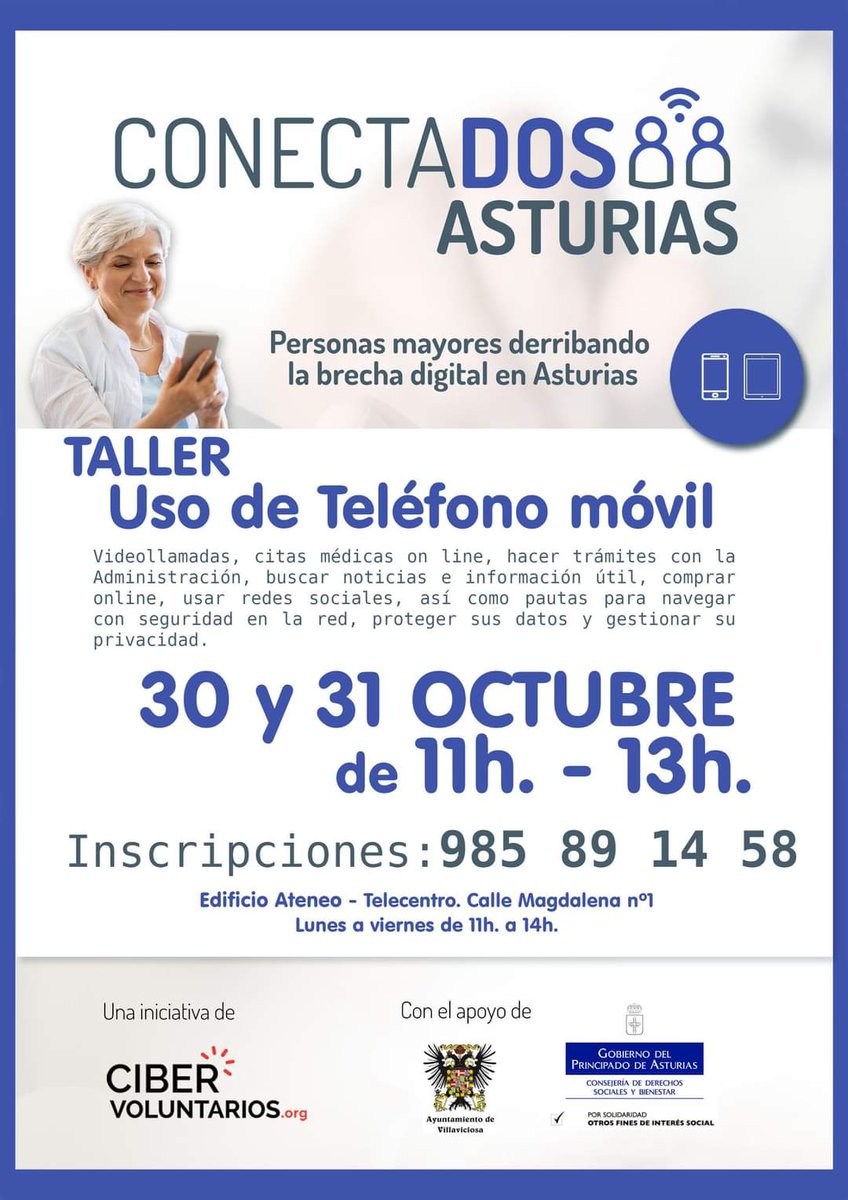 CDTL Villaviciosa (@cdtlvilla) on Twitter photo 🤔📱¿No manejas bien el móvil? Si necesitas ayuda, no dudes en inscribirte en este taller. 👇 <a href="/cibervoluntario/">Cibervoluntarios</a>
☎️985 89 14 58 (L a V de 11h. a 14h.)
#CDTL #Telecentro #Villaviciosa 🤔📱¿No manejas bien el móvil? Si necesitas ayuda, no dudes en inscribirte en este taller. 👇 <a href="/cibervoluntario/">Cibervoluntarios</a>
☎️985 89 14 58 (L a V de 11h. a 14h.)
#CDTL #Telecentro #Villaviciosa