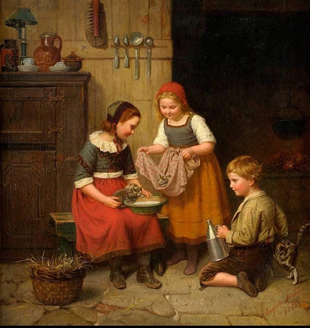 IvanHerreraMic's tweet photo. "Bañando a los gatitos" (1865) óleo sobre lienzo del pintor alemán del siglo XIX Auguste Ludwig (1834-1909). https://t.co/UVfrgqvKAH