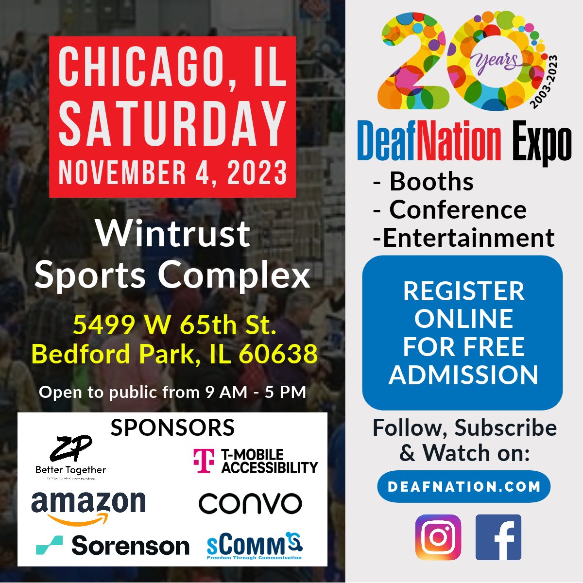 Ready, set, go! Please mark your calendars for the Chicago <a href="/deafnation/">DeafNation</a> Expo on November 4, 2023, and remember to snag a free admission ticket from us at DeafNation.com! Sign up for a booth or stage presentation and join the fun!