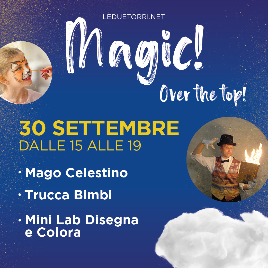 Le_Due_Torri's tweet photo. Grandi e piccini vi aspettiamo il 30 settembre dalle ore 15 alle ore 19, con uno spettacolo ricco di magia ed emozioni con Mago Celestino 🪄🔮
Per voi anche tanti laboratori divertenti e creativi, e le talentuose truccabimbi ✨ https://t.co/lTo67eKsuC