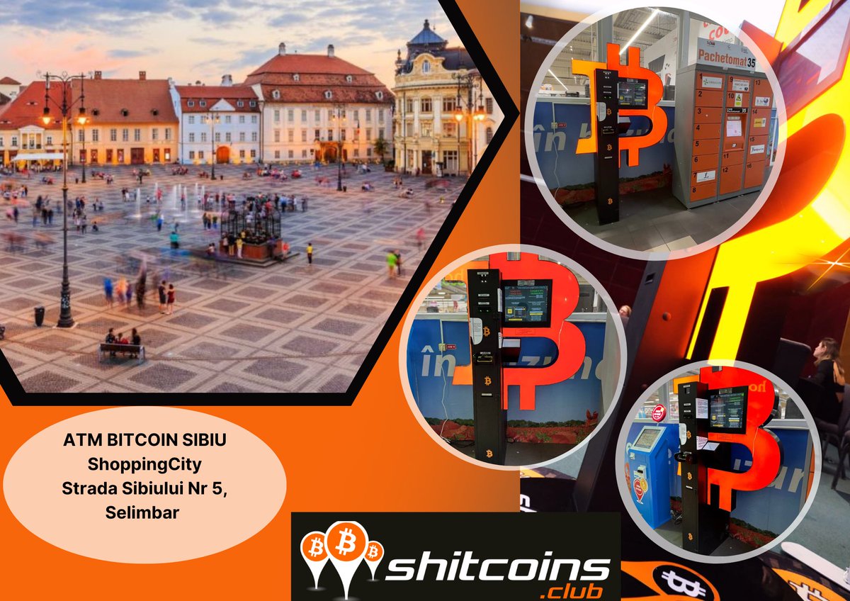 BitomatRomania's tweet photo. 🏧 ATM-ul nostru de #Bitcoin va asteapta in 
ShoppingCity Sibiu  - Auchan
📍Strada Sibiului Nr 5, Selimbar  

#cryptocurrency #bitcoinatm  #Ethereum #usdc https://t.co/YlraALlkIa