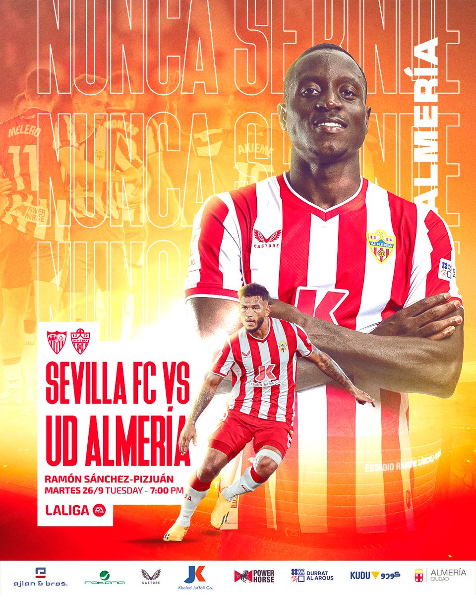UD Almería (@u_d_almeria) on Twitter photo 𝐌𝐚𝐭𝐜𝐡𝐝𝐚𝐲
🤜 ¡Confianza total en los nuestros!
🆚 <a href="/SevillaFC/">Sevilla Fútbol Club</a>.
⌚️ 19:00 h.
🏟 Ramón Sánchez-Pizjuán.
📺 <a href="/MovistarFutbol/">Fútbol en Movistar Plus+</a>.
📻 #UDARadio
#SevillaFCAlmería | #VamosAlmería 𝐌𝐚𝐭𝐜𝐡𝐝𝐚𝐲
🤜 ¡Confianza total en los nuestros!
🆚 <a href="/SevillaFC/">Sevilla Fútbol Club</a>.
⌚️ 19:00 h.
🏟 Ramón Sánchez-Pizjuán.
📺 <a href="/MovistarFutbol/">Fútbol en Movistar Plus+</a>.
📻 #UDARadio
#SevillaFCAlmería | #VamosAlmería