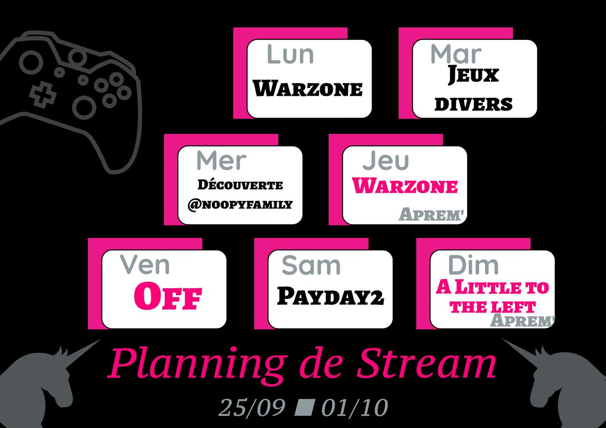 XNaNa59's tweet photo. BONNE SEMAINE A TOUS 😊
Planning de stream [25/09 - 01/10]

#planning #découverte #HappyDay https://t.co/CzwgZJ97xg