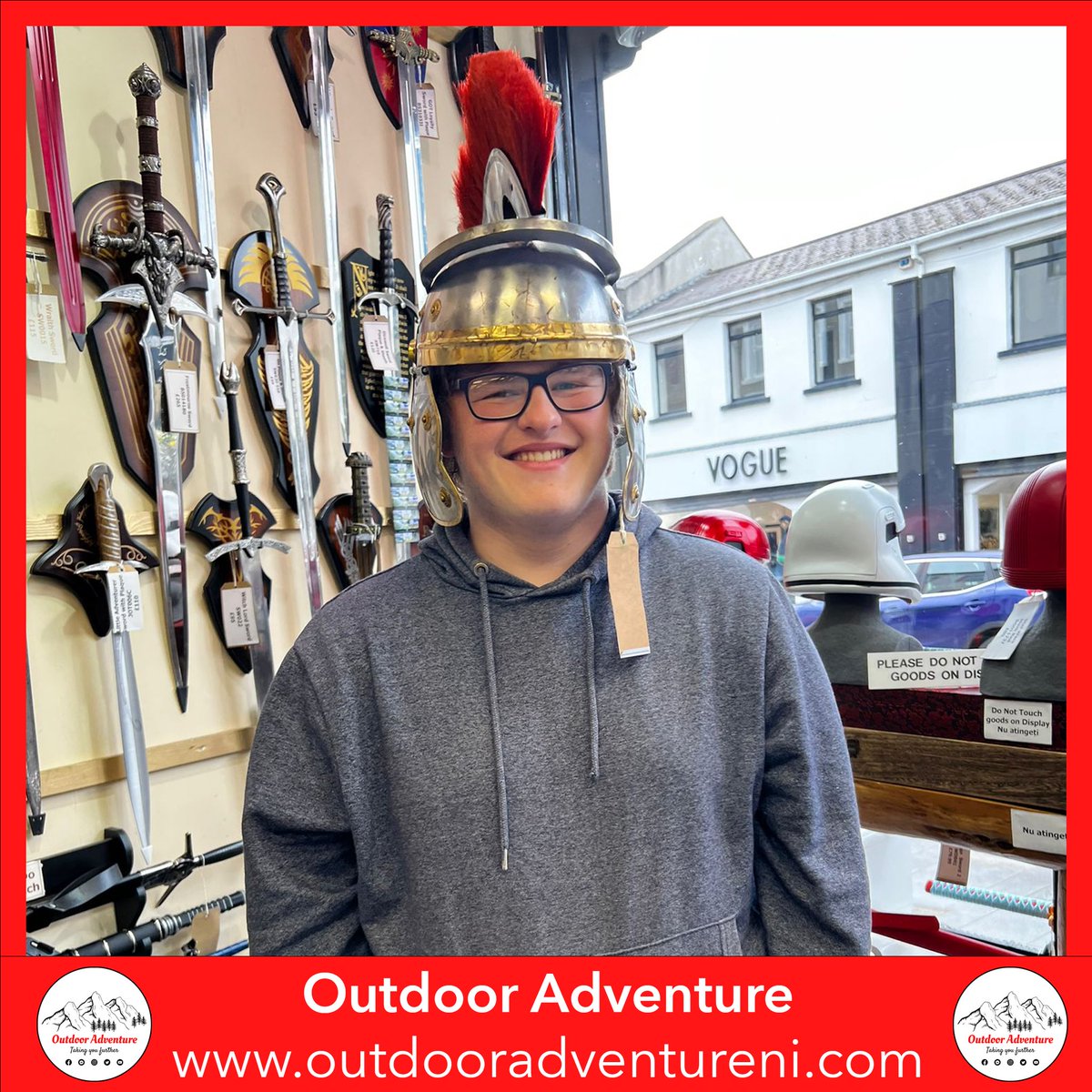 OutdoorAdvNI's tweet photo. 🗡️ Our Gladiator's 18th birthday gift from Mum! ⚔️ Check out our epic replica swords, shields, and more at https://t.co/M68ghIRda9. Some items in-store only! 🛡️🎂 #Gladiator #OutdoorAdventure #Ballymena #MovieMemorabilia 🎉🏬 https://t.co/VaoADiS3jV