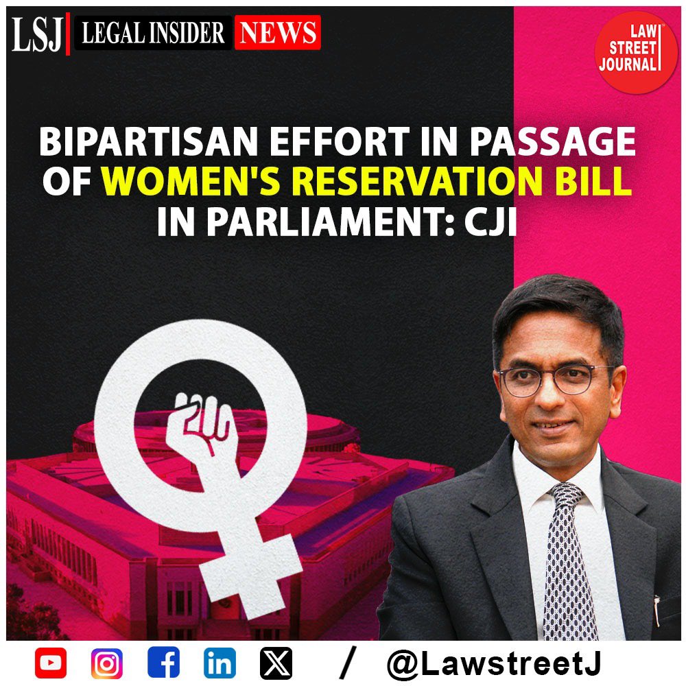 Bipartisan effort in passage of women's reservation bill in Parliament: CJI.

Read full article rb.gy/9vdkw

#ChiefJusticeOfIndia #DYChandrachud #WomenReservationBill #BipartisanEffort #ConstitutionOfIndia #InstitutionalCollaboration #India #LawstreetJ