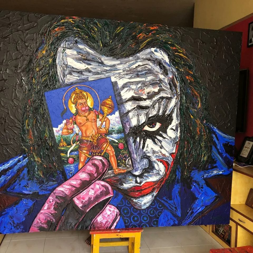 Rajmore786's tweet photo. Title- A Real Super Hero ❤️
Acrylic on canvas
Size- 60-72 inches
Price on request 
2023
 #contemporaryart #contemporaryartist  #dubai #dubaiartgallery #Singapore #painting #artist #artindiamagazine #indianartfair #artcollector #artwork #artgallery  #jokerlovers #Joker #hanumanji https://t.co/Jhex2o9mNJ