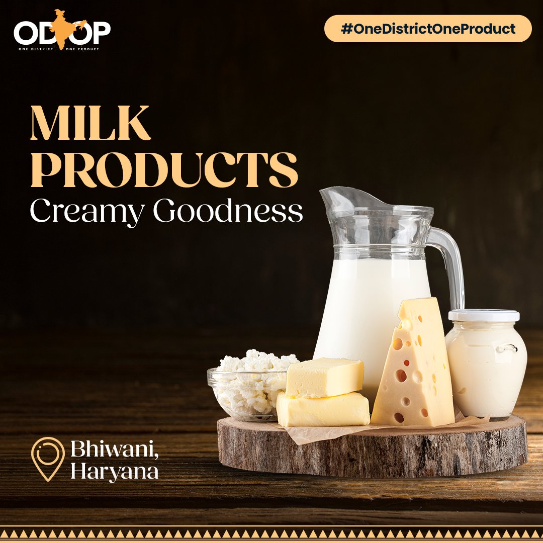 From creamy milk to delectable paneer, #Bhiwani is moo-ving #NewIndia’s dairy economy & boasts a thriving industry that not only nourishes but also strengthens #Haryana. 🥛🐄

Explore more bit.ly/II_ODOP

#InvestInHaryana #ODOP #OneDistrictOneProduct #MilkProducts