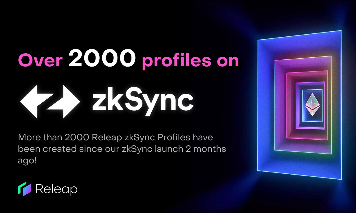 Releap_IO's tweet photo. We have just hit 2000 Releap Profiles on @zksync! 🥳

Heres to the next 20000! 🥂

The party is just getting started! 🕺

What are you waiting for?
👉 https://t.co/AKe5w75c72 👈 https://t.co/pzntIZ2Xjf