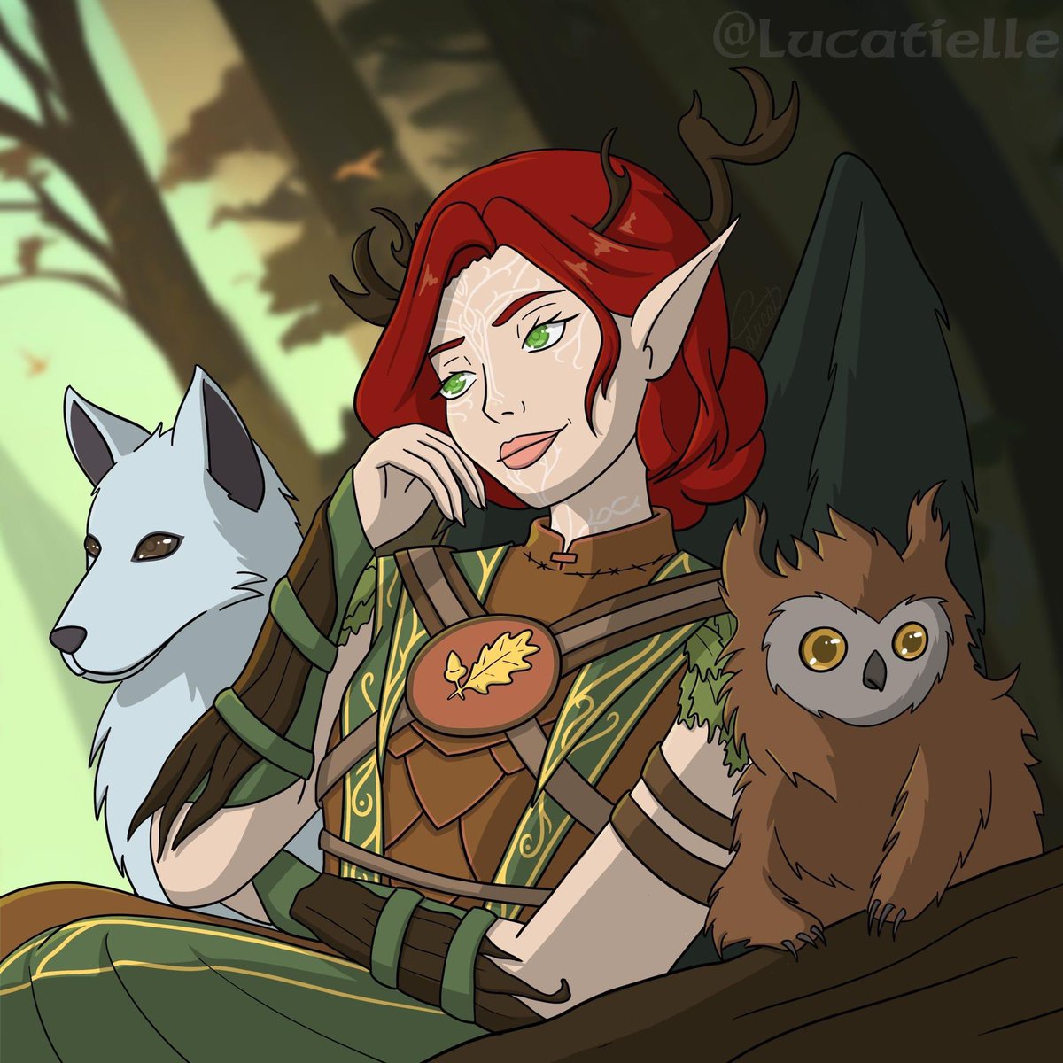 lucatielle's tweet photo. My newest Tav- druidess named Rowana, created for pure good playthrough and romancing Halsin 💚

Fandom: #BaldursGate3 
Character: Rowana the raven winged druidess

#BaldursGate #BaldursGate3Fanart #Tav #druid #druidess #DungeonsAndDragons #elf #highelf #Owlbear #ScratchTheDog https://t.co/vC7SW96LUR