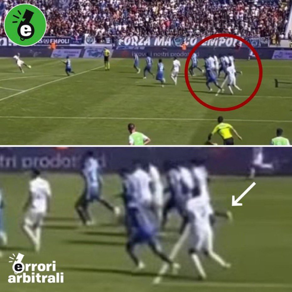 pisto_gol's tweet photo. Un giorno di polemiche social, smentito in 30” : come avevo anticipato ieri la posizione di #Bastoni sul gol di #DiMarco non sarebbe da considerare attiva-non copre la visuale al portiere, non ne condiziona il comportamento-nemmeno se fosse in fuorigioco, che invece con c’era : infatti #Bastoni è tenuto in gioco da un giocatore dell’#Empoli ( a dx) thanks @erroriarbitrali