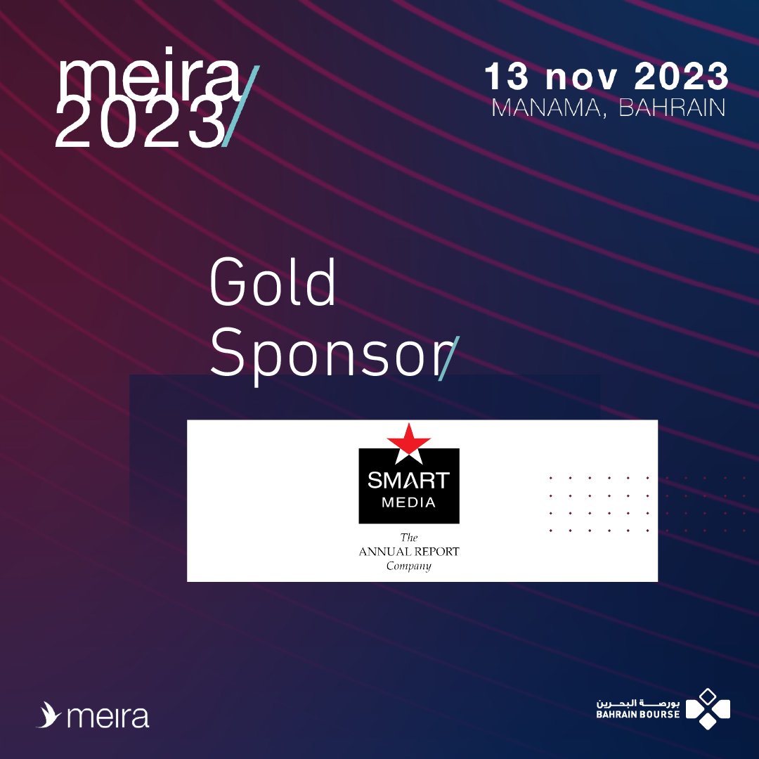 BahrainBourse's tweet image. As we look forward to the upcoming “2023 MEIRA Annual Conference and Awards’’, we are excited to partner up with @Smart_Report as Gold Sponsor.
Learn more about the upcoming conference by visiting our page: meira.me/conference/ and register today. #BahrainBourse #MEIRAConf23
