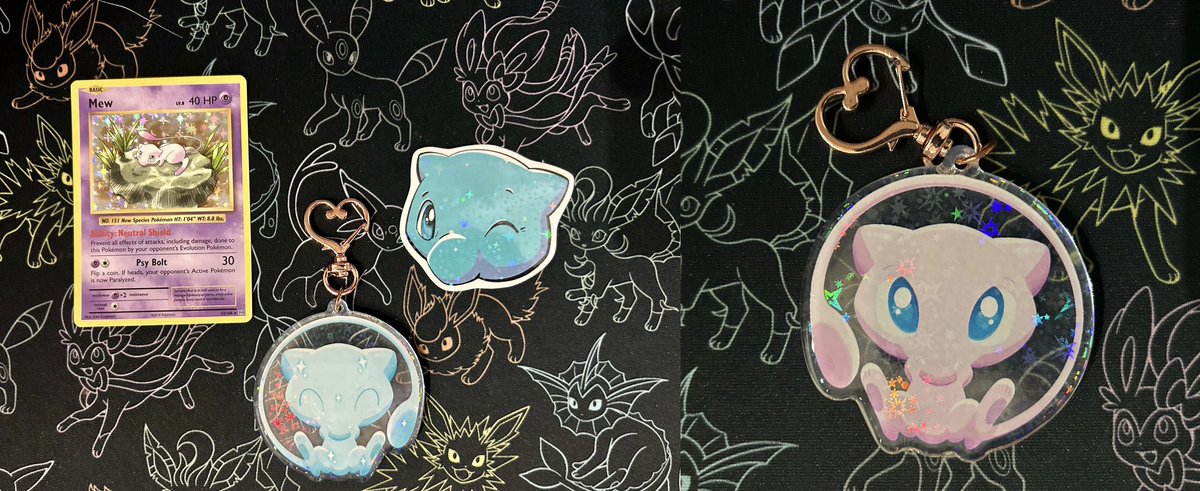 Rheaquaza's tweet photo. ✨💫💕💗Mew Giveaway!💗💕💫✨

One person will win this Mew holo, shiny sticker, and reversible keychain! 

To Enter: ✔️ Retweet

Winner will be drawn on Monday, October 2nd! 

Artist of the sticker and keychain will be in the comments! https://t.co/xleJL5JIjP