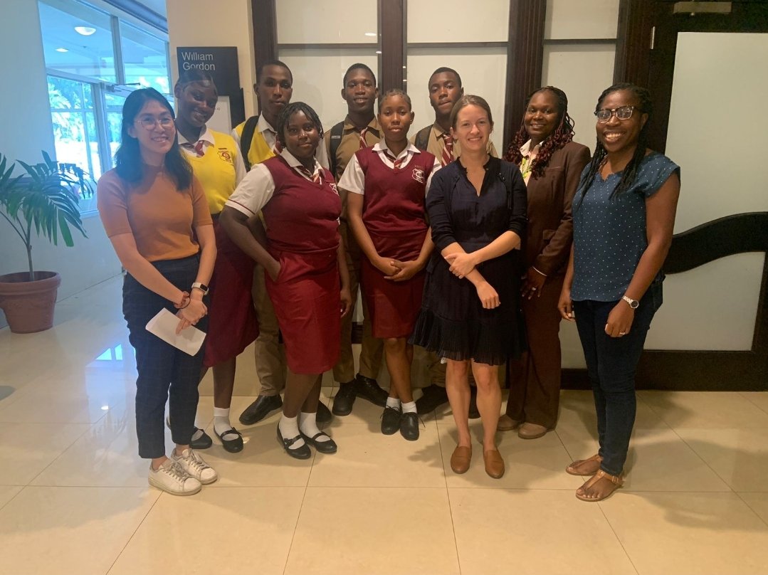 the_real_denham's tweet photo. Students from Denham Tow n High, flanked by a member of the Multicare Youth Foundation, two members from Isreal, and the school's Dean of Discipline.
Students were interviewed as part of the focus group for the Passport To Success (PTS) skills program. https://t.co/h3NKAqWcIV