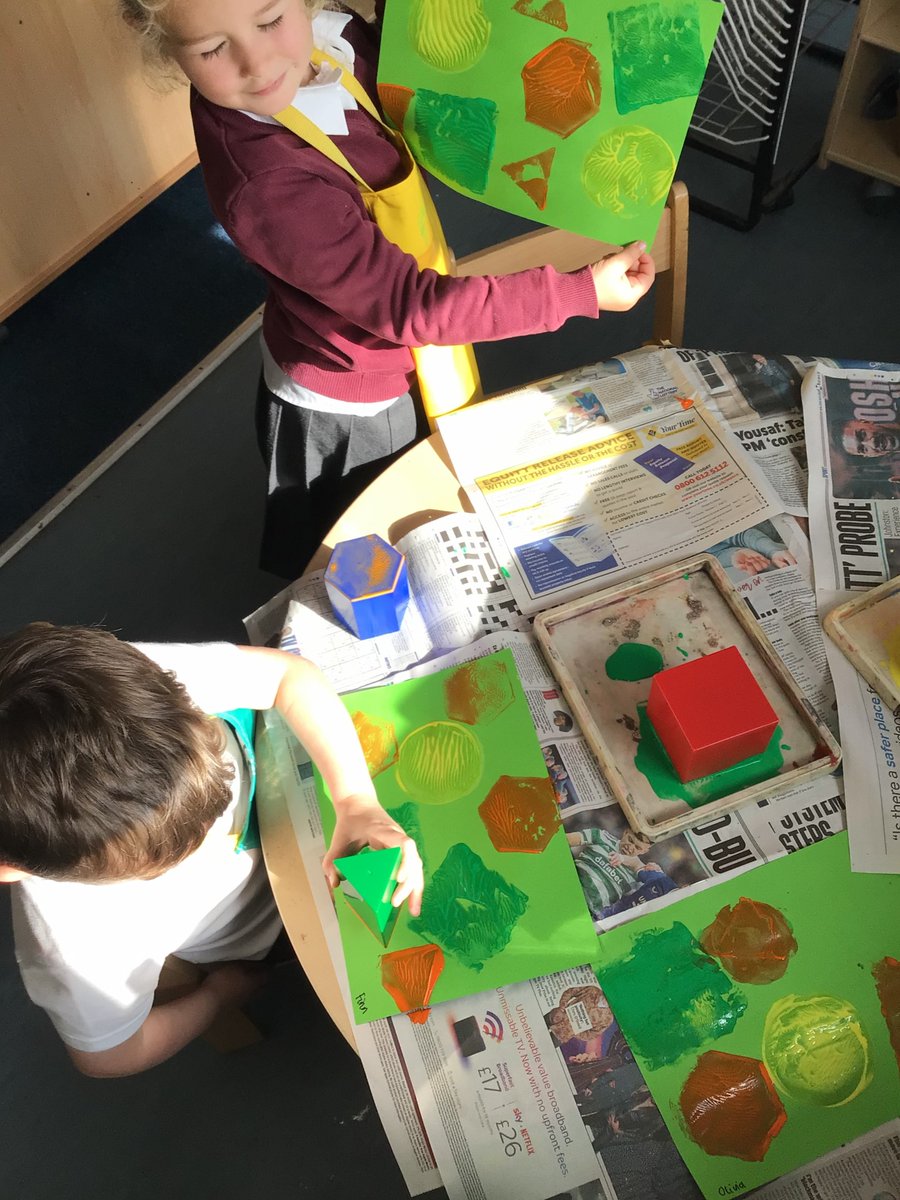 This week’s Primary 1 focus for Maths is shapes. We used the faces of 3D shapes to create a picture with different 2D shapes.