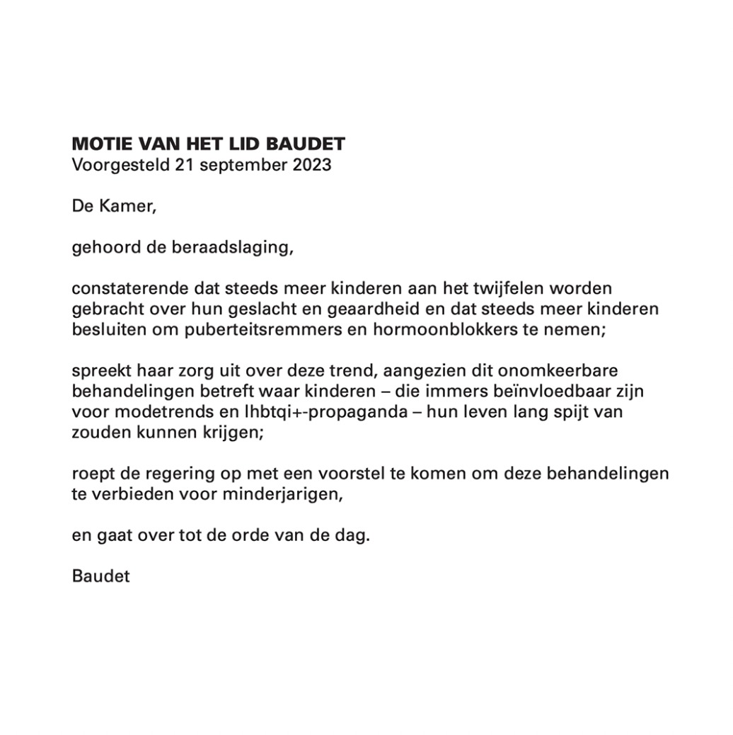 De schokkende realiteit van ‘genderbehandelingen’ in Nederland:

- Vanaf 11 jaar worden kinderen chemisch gecastreerd met triptoreline-injecties
- Vanaf 16 jaar wordt de dubbele mastectomie (borstamputatie) bij meisjes uitgevoerd

#FVD wil dit soort onomkeerbare behandelingen