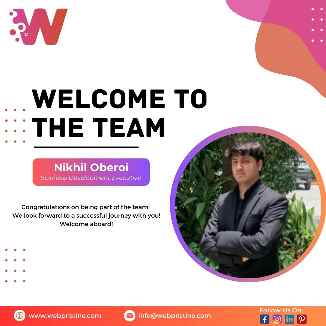 WebpristineTech's tweet photo. Let's give a warm welcome to our newest team member "Nikhil Oberoi" joining the #Webpristine Team as a #BDE
We welcome him to our company with all our heart and respect and wish him progress and success.
We are so excited to work with him on this whole journey. https://t.co/6NQg9eiDku