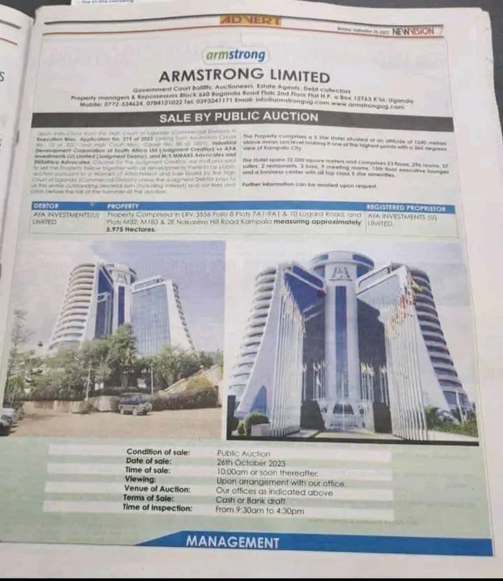 Pear of Africa Hotel is up for sale. If any of you tweeps cares to buy.

#PublicAuction #Aya #PearlOfAfrica