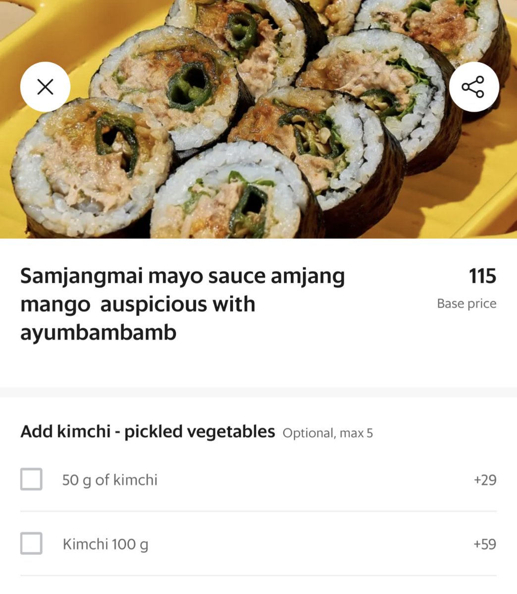 Yes, I will have one order of.. Samjangmai mayo sauce amjang mango auspicious with ayumbambamb. Perfect for my dinner.