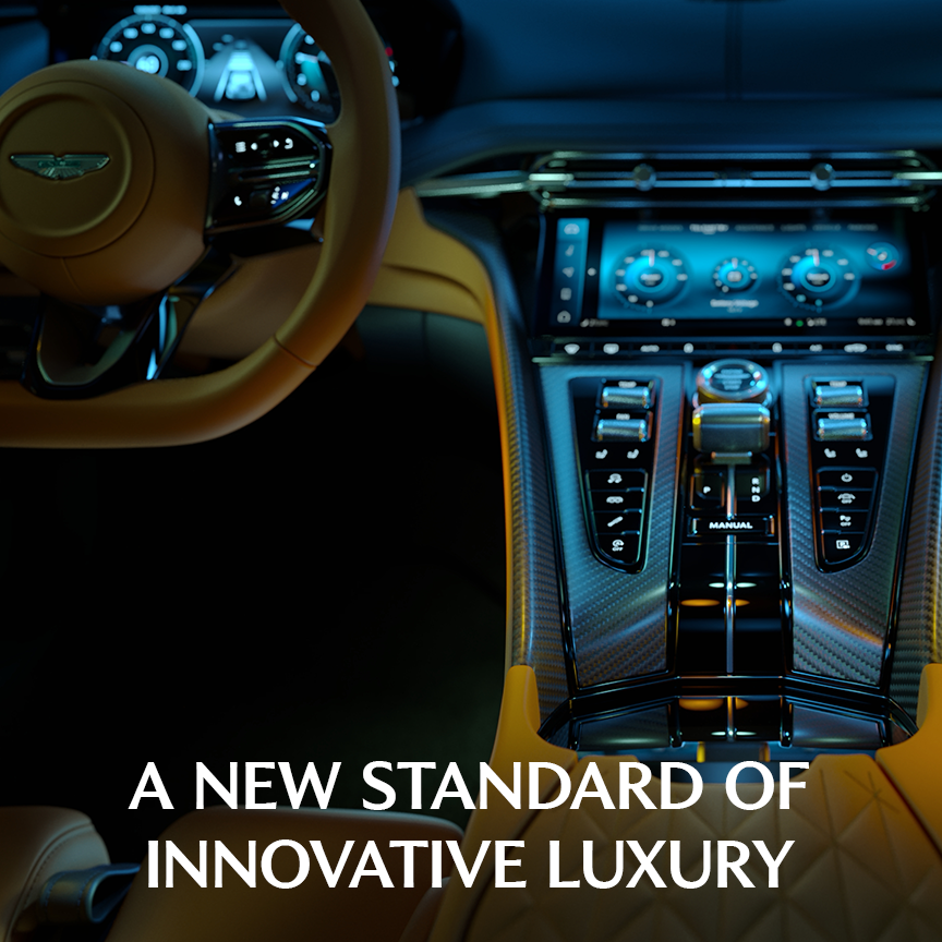 astonmartin's tweet photo. Challenging the status quo. Driver-centricity means not placing all controls behind a touchscreen.

A portrait of a perfected analogue past blended with future intelligence. A new standard of innovative luxury. 

DB12.

#AstonMartin #DB12 #ICONDRIVEN
