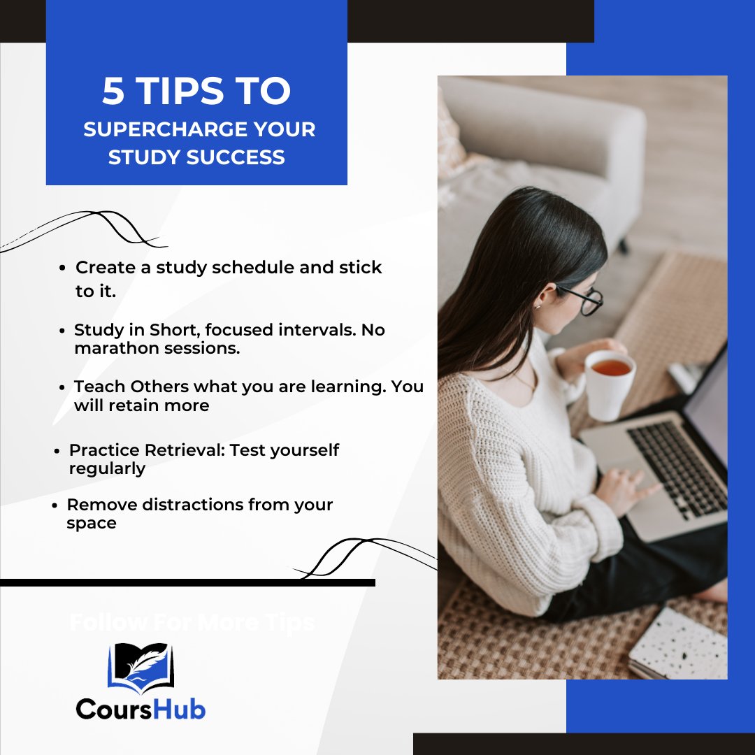 🔥 Unlock your full potential and ace your studies by implementing these study strategies! 🌟

#StudySuccess #StudyTips #EffectiveLearning #StudySchedule #FocusOnStudies #TeachToLearn #MemoryBoost #TestYourself #DistractionFreeZone