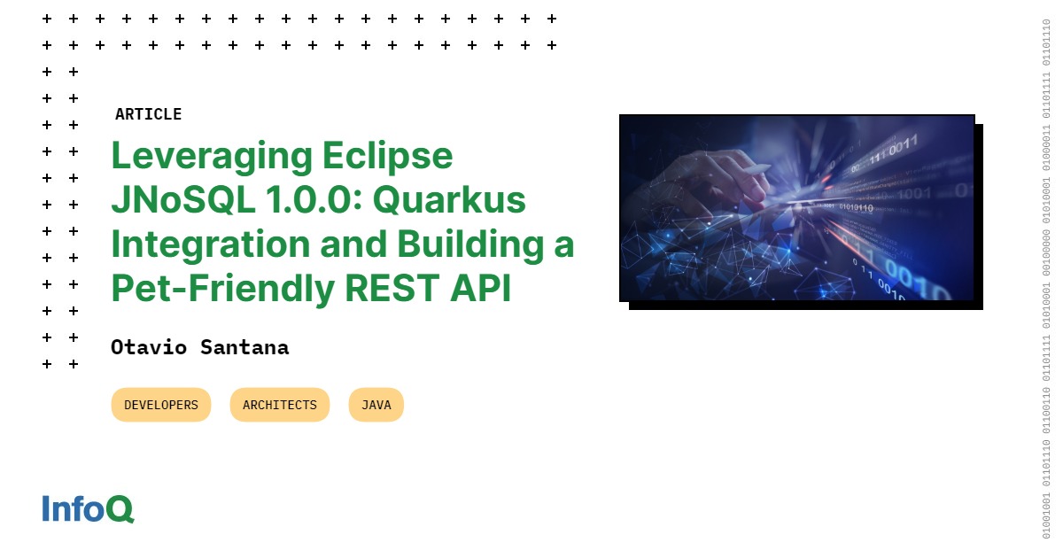 InfoQ's tweet image. #EclipseJNoSQL 1.0.0 is revolutionizing NoSQL DB integration in #Java apps!
 
Seamlessly compatible with #JakartaEE, #EclipseMicroProfile &amp;amp; #Quarkus, it empowers developers to leverage the full potential of NoSQL DB in modern enterprise apps: bit.ly/3OTJwrw

@otaviojava