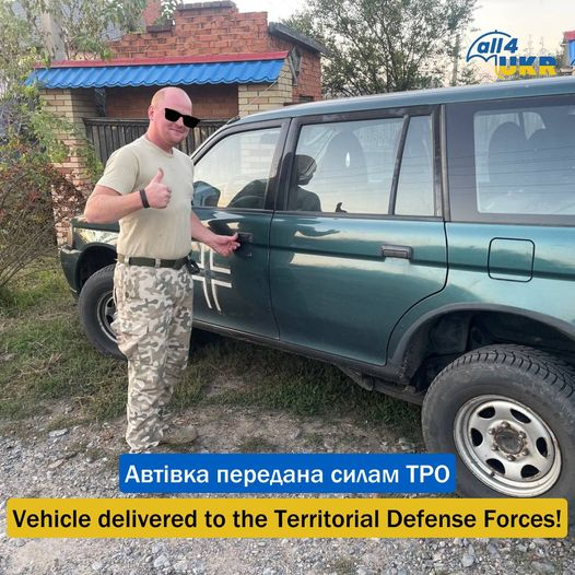 all_4_ukraine's tweet photo. We delivered yet another vehicle - this time to the Territorial Defense Forces! Heroes who have bravely faced the enemy since Day 1 despite not being professional military and having to leave their regular lives/jobs behind. We're proud we could help and we continue working! https://t.co/P0NIeby6Gw