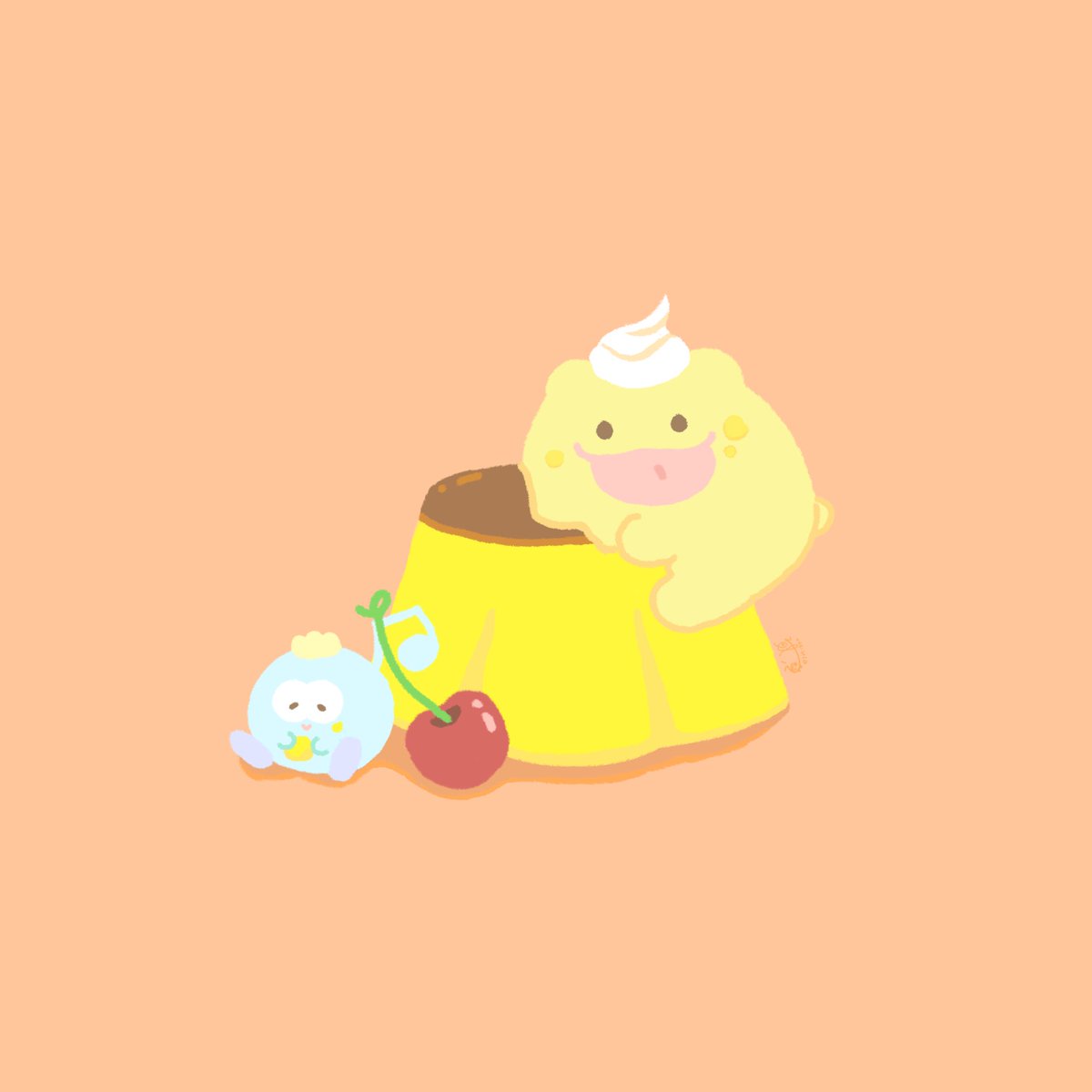 616161night's tweet photo. 🍮 聽說今天是布丁日噠！🍒-大舌貓

#微妙拍檔 #SubtleLittleFellows 
—————
#癒し #プリンの日 #猫 #妖精
#プリン #イラスト #插圖 #illustration https://t.co/S96uzr9S4q