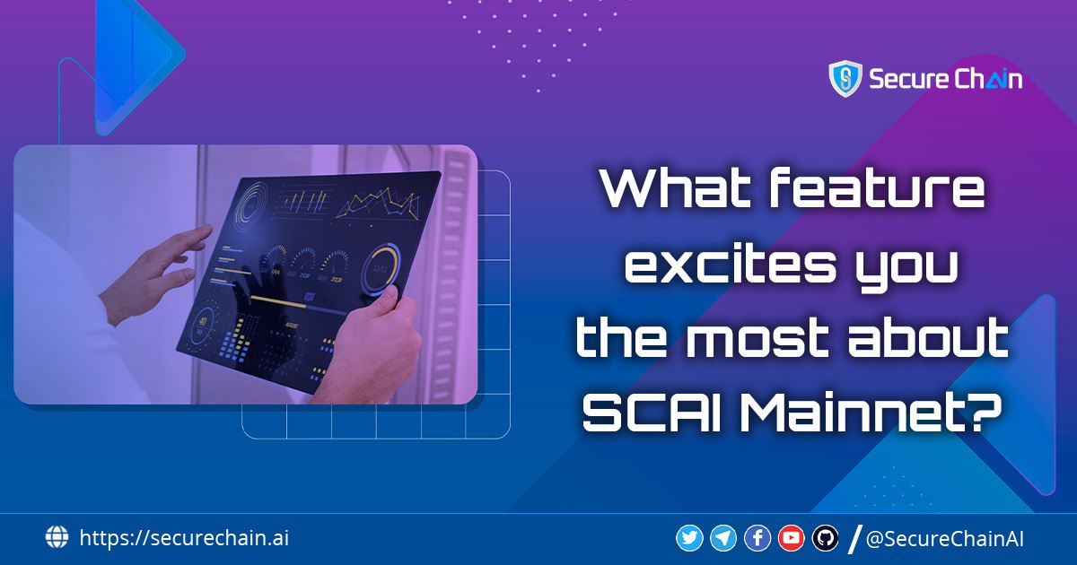 SecureChainAI's tweet photo. 🔎 What feature are you the most excited to see on #SCAI 
Mainnet?❓ 😃🚀

1⃣  Smart Contracts for #DeFi and DApps 💰📈
2⃣  Enhanced Security Measures 🔒🛡️
3⃣  #NFT Integration and Marketplace 🎨🌟
4⃣  Fast and Low-Cost Transactions ⚡️💲

================================

#SCAIMainnet #Crypto #blockchain #Mainnet2023