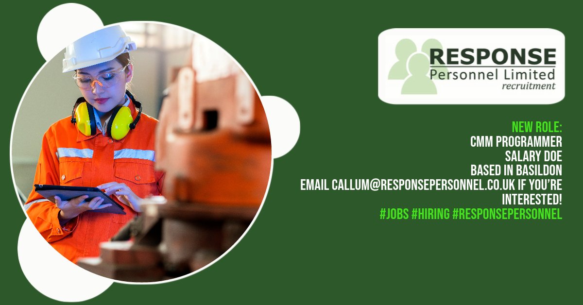 ResponseJobs's tweet photo. CMM Programmer

Salary DOE

Based in Basildon

Email Callum@responsepersonnel.co.uk if you’re interested! https://t.co/gK0CrQMtzk