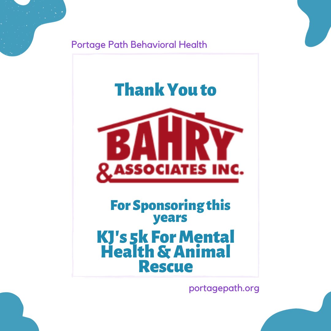 Thank you to Bahry & Associates for sponsoring this year's KJ's 5k for Mental Health and Animal Rescue. Their support helps us continue to provide suicide prevention resources to the NE Ohio Community.

Make sure you register today for KJ's 5k. portagepath.org/support-our-mi…