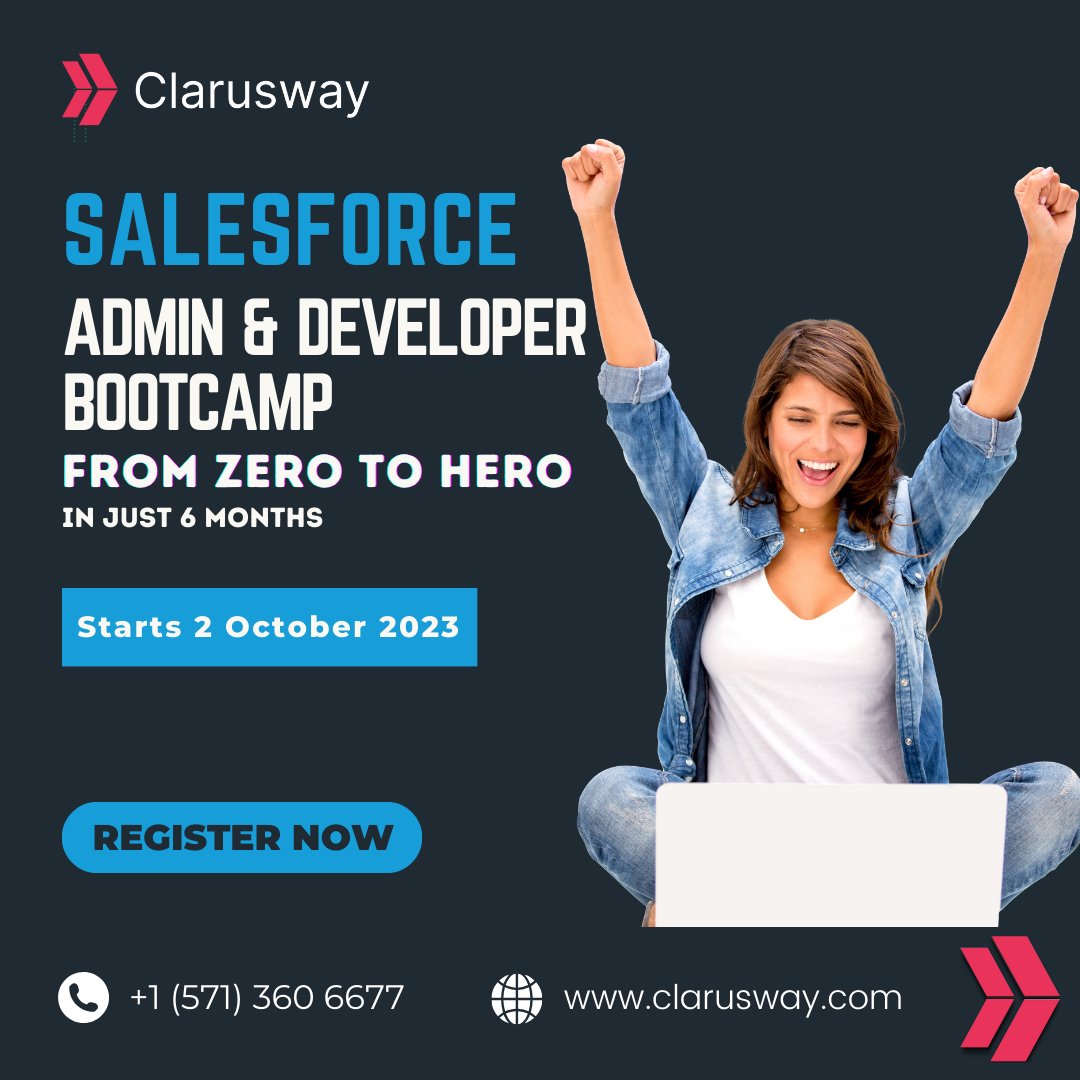 clarusway's tweet photo. 🎓 Our #Salesforce Administrator &amp; Developer course is designed for absolute beginners! Learn the Salesforce platform without coding and build real-life projects to showcase in your portfolio.
👉 https://t.co/lga9vCufFz
 #OnlineLearning #Coding #RealLifeProjects https://t.co/dwf35kSNW1