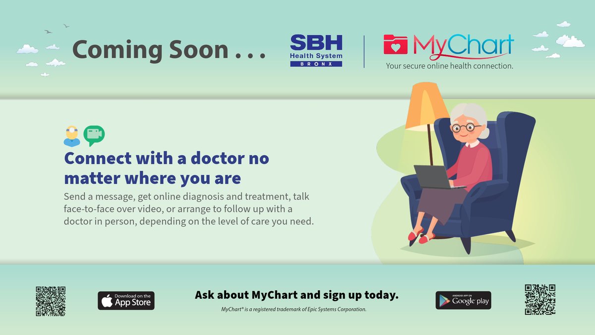 #DYK? MyChart is coming soon to SBH Health System.

You will be able to connect with a doctor no matter where you are. 

Send a message, talk face-to-face over video, or arrange to follow up with a doctor in person, depending on the level of care you need.