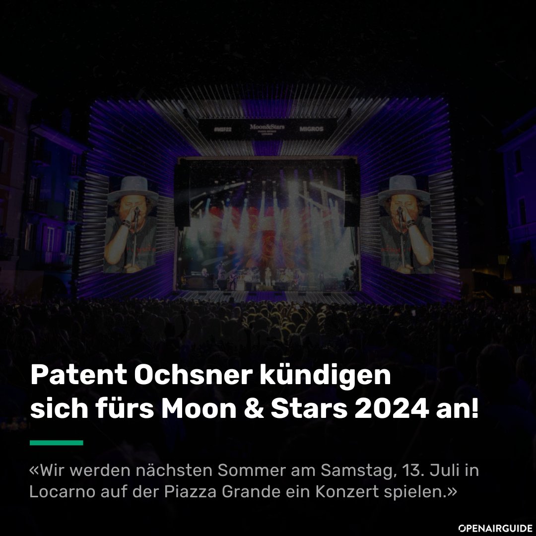 openairguide.net (@openairguide) on Twitter photo Und der 2. Act fürs Moon & Stars 2024 in Locarno ist durchgesickert: ciao, Patent Ochsner! (Danke für den Hinweis, <a href="/brunnercaffi/">CHRISTOPH BRUNNΞR CAFFI </a> 🙏)
👉 openairguide.net/festivals/schw… Und der 2. Act fürs Moon & Stars 2024 in Locarno ist durchgesickert: ciao, Patent Ochsner! (Danke für den Hinweis, <a href="/brunnercaffi/">CHRISTOPH BRUNNΞR CAFFI </a> 🙏)
👉 openairguide.net/festivals/schw…