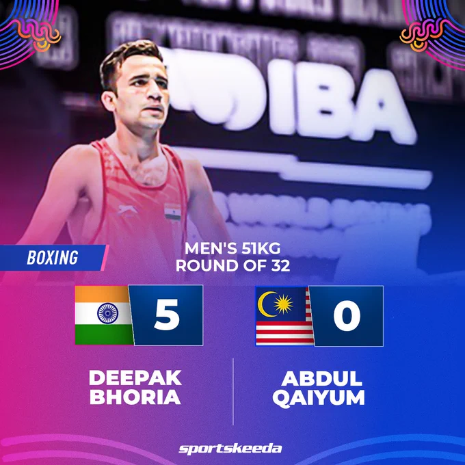 theblogsroom's tweet photo. 🚨BOXING
Deepak Bhoria wins with an unanimous decision in Men's 51Kg - Round of 32. 🇮🇳🔥
#Boxing #AsianGames #asiangamesfinal #AsianGames2023 #AsianGames2022 #AsianGamescricket #AsianGamesinJinhua https://t.co/UZQTkjgCWS