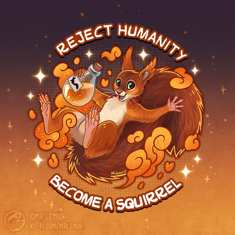 • Autumn is the best season to be a squirrel ! 🧪✨🐿 We harvested some nuts recently, in cakes it's delicious. 🫐🌰😋 🌟 Squirrel potion is available on button / magnet: misterlemur.etsy.com/listing/157101… 🧡 Redbubble Shop - Team Squirrel : redbubble.com/shop/ap/152606…