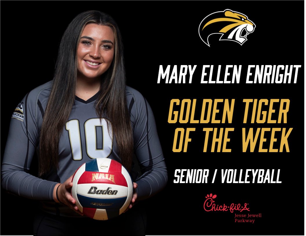 This Weeks Golden Tiger of the Week is Mary Ellen Enright! In three conference matches last week, senior All-American Mary Ellen Enright led the Golden Tigers offensive attack with 29 kills, including a match high 15 against Tennessee Wesleyan.