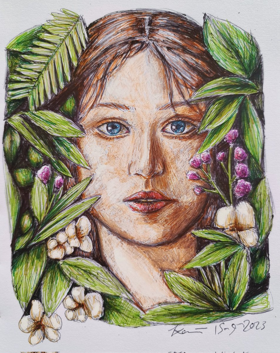 KerrinWinona's tweet image. My coloring of an old drawing (with a colored pen) 
This drawing is a woman as a nature. I emphasize the nature with the green color. 
Btw my apologize for being inactive, because of my school work.. But I am coming back
The drawing process is here 
youtu.be/2QCqhUnZuWk