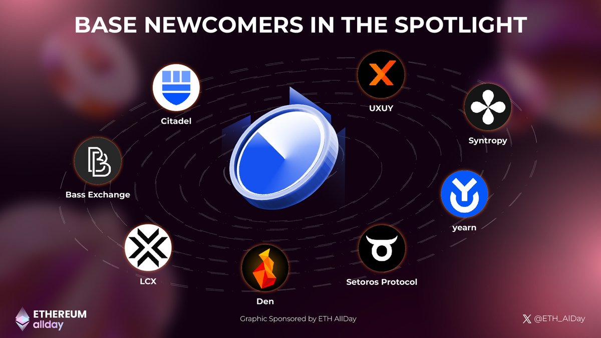 ETH_allday's tweet image. 🌟@BuildOnBase Newcomers In The Spotlight💡

🔥@citadelswap
🔥@Bass_Exchange
🔥@lcx
🔥@OnChainDen
🔥@Setoros
🔥@yearnfi
🔥@Syntropynet
🔥@uxuycom

#ETH_AllDay #Layer2Scaling #BASE #BuildOnBase