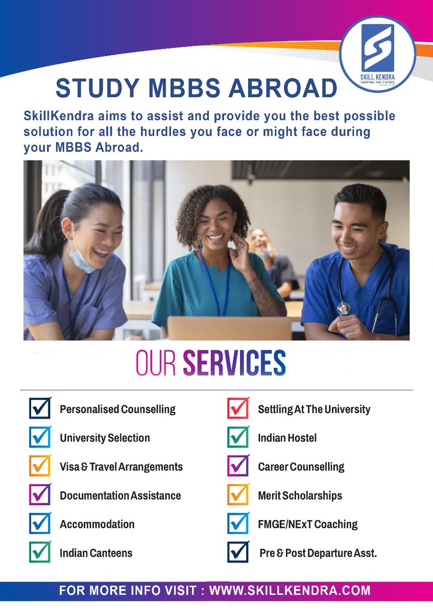 SkillKendra's tweet photo. 🌍Pursue MBBS Abroad with SkillKendra!📚
SkillKendra is your go-to solution for all things related to studying MBBS abroad. We offer a range of services to simplify your journey:

Call +91-9205363764 for more info. #StudyMBBSAbroad #SkillKendra #MedicalEducation #StudyAbroad https://t.co/saj51HMANJ