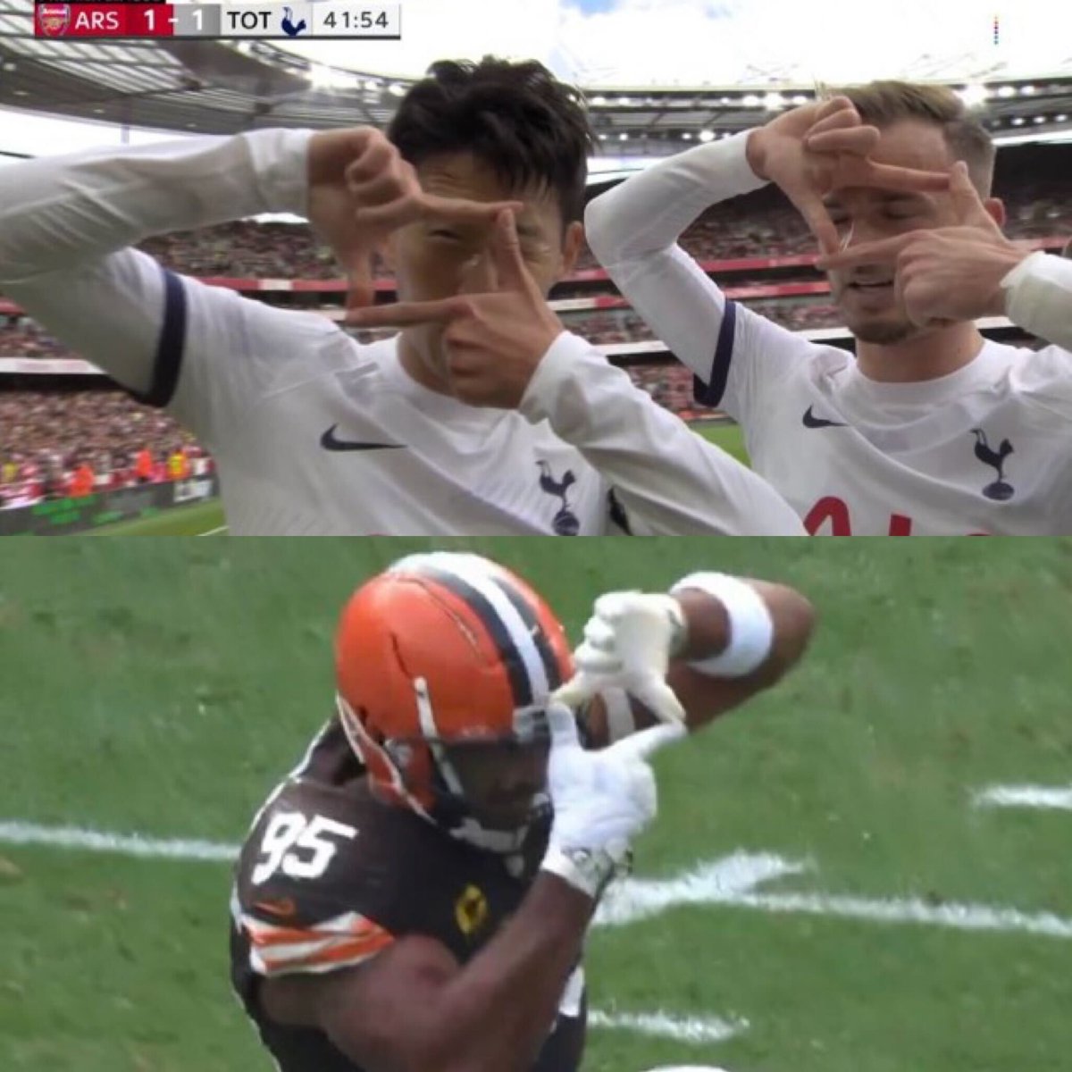 MenInBlazers's tweet photo. Myles Garrett hits Sonny Camera Cele on Sunday...Browns vying hard for future games at Tottenham Stadium. https://t.co/wNH8dAG5fH