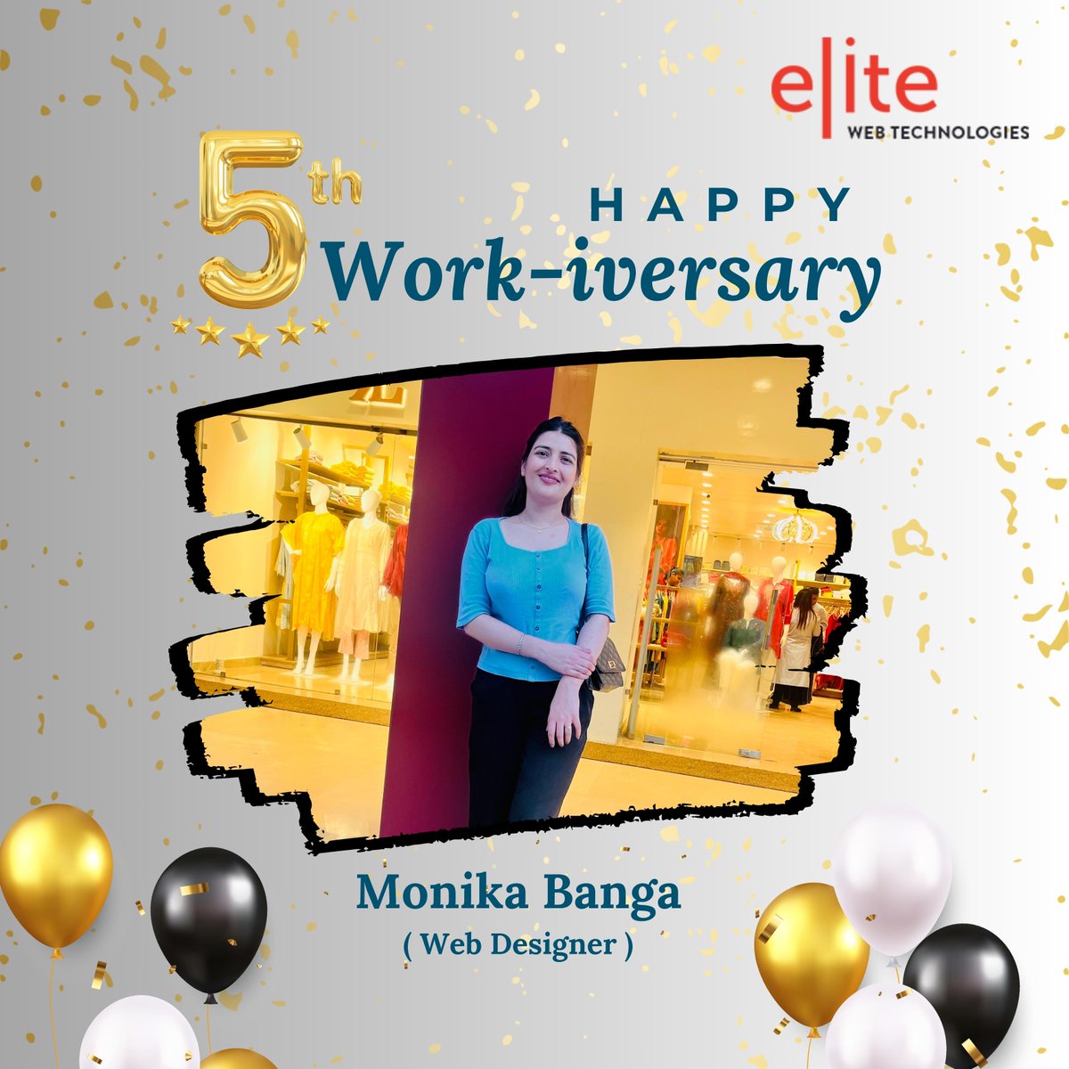 EliteWebTech's tweet image. Cheers to 5 incredible years of creativity and innovation! 🎉💻
Celebrating Monika Banga's remarkable journey as a web designer extraordinaire. Here's to many more years of turning visions into stunning digital realities! 🌟🖌️
#WebDesignWizard #5YearsAndCounting #WorkAnniversary
