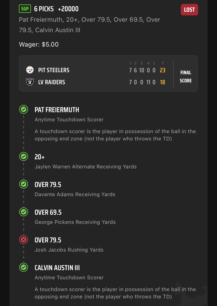 TLRSportsPix's tweet photo. @JDGoldboys Good morning to you @JDGoldboys and everyone but Josh Jacobs. $5 into $1000 missed by 18 yards. https://t.co/gAvPfb4iBp