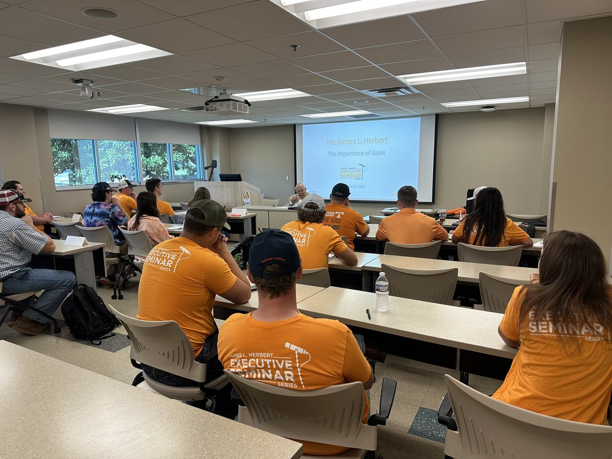 K_DeLong_24's tweet photo. Thank to Mr. James L. Herbert, founder and former CEO of @NeogenCorp and namesake of @UT_Herbert, for speaking to our @UTAgResEcon James L. Herbert Executive Seminar Series class on Friday! Our students enjoyed learning about the importance of SMART goals from you! @billjohn40 https://t.co/NNVS4vkAll