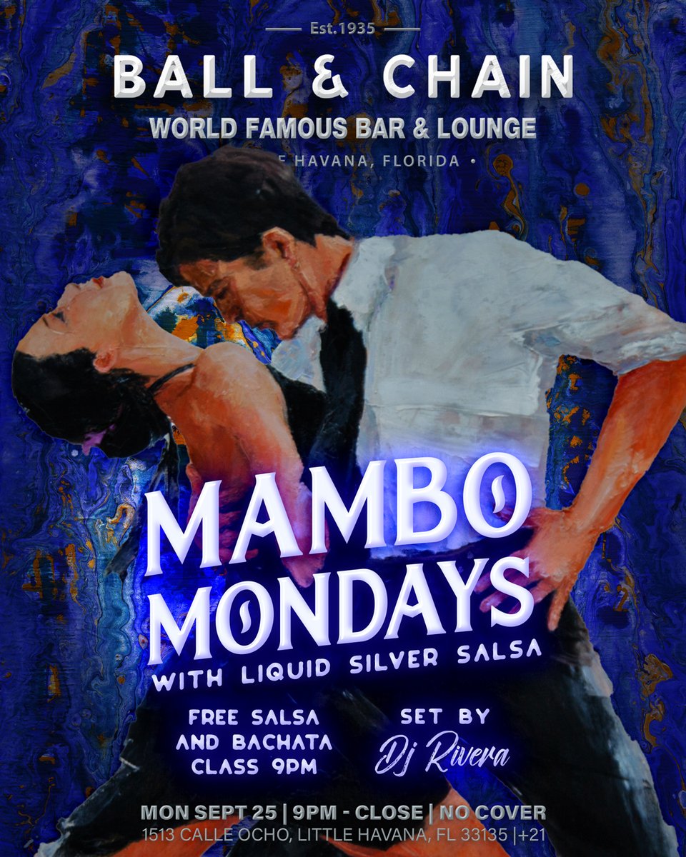 BallAndChainBar's tweet image. TODAY: #LiveSalsa NOW to 6 p.m., #LiveSalsa 6 to 9, then #MamboMonday with DJ Rivera + a FREE #SalsaClass &amp;amp; #BachatacClass, 9

TOMORROW: #Bachatuesday includes @DJJorgeCharun + a FREE #BachataLesson

#supportlocal ballandchainmiami.com
🍍💚