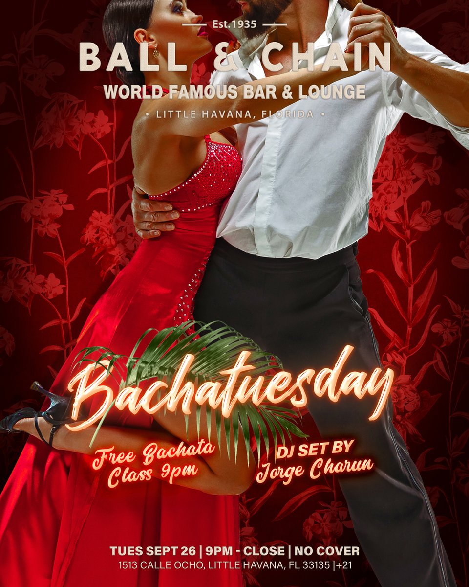 BallAndChainBar's tweet image. TODAY: #LiveSalsa NOW to 6 p.m., #LiveSalsa 6 to 9, then #MamboMonday with DJ Rivera + a FREE #SalsaClass &amp;amp; #BachatacClass, 9

TOMORROW: #Bachatuesday includes @DJJorgeCharun + a FREE #BachataLesson

#supportlocal ballandchainmiami.com
🍍💚