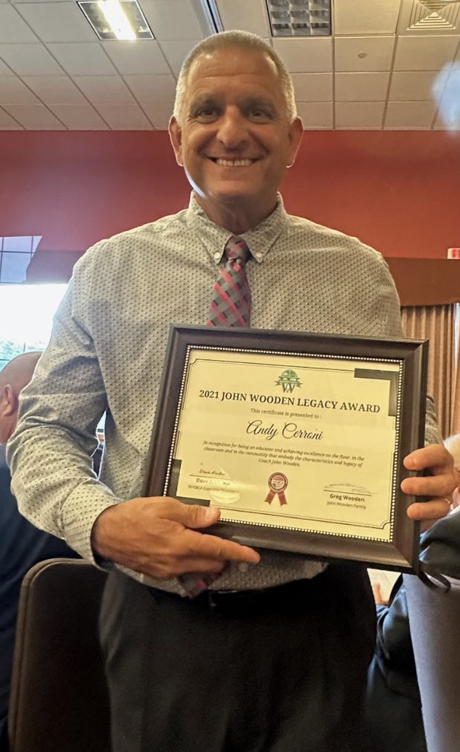 Coach Cerroni was presented as the inaugural honoree of the John Wooden Legacy Award this weekend.  The award honors coaches from around the country with high character, who have achieved excellence on the court, off the court, &amp; in the community.  So deserving Coach C!