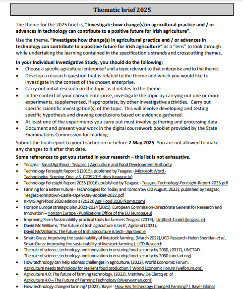 Oide_PP_STEM's tweet photo. The 2025 IIS Coursework Brief for Agricultural Science students has been released. It can be found at the following link: https://t.co/0ExpzJYoa4 @AgScience @ScoilnetPPrim @IrishSciTeach #agscience#IIS#Oide https://t.co/9hp3qKqnWw