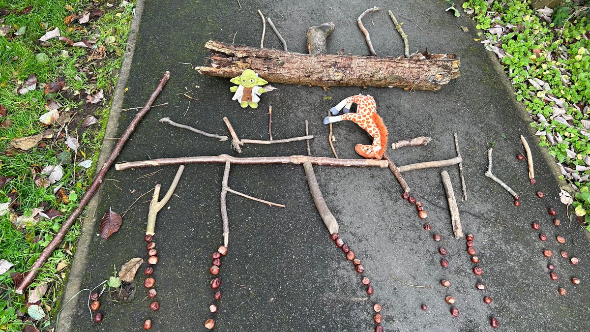 uttjess's tweet image. Getting creative at Slamannan this morning, making pictures and models from loose parts. Then we adopted some zoomie pets which we bathed and trained and took to a 5 star pet hotel! @MrsMSlam2023 
#outdoorlearning #funoutdoors #landart #underthetrees #learningbeyondtheclassroom
