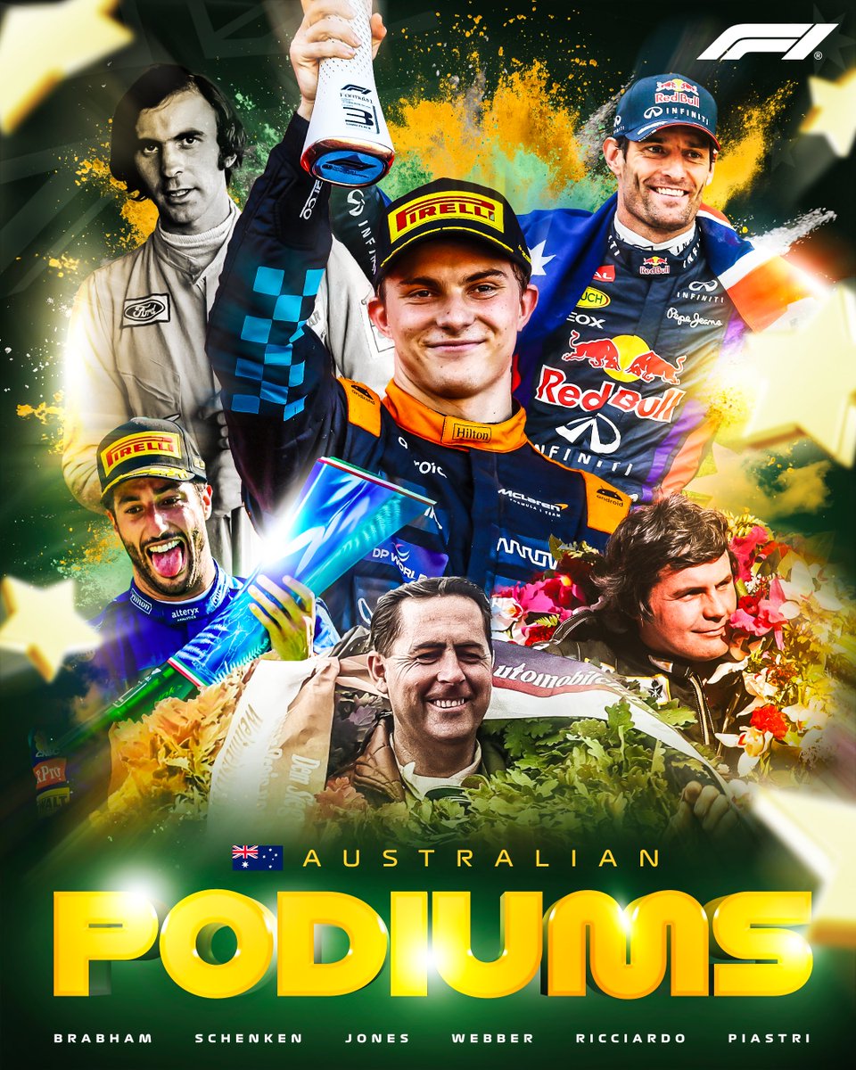 F1's tweet photo. Go Aussie go! 🇦🇺🙌

@OscarPiastri becomes the SIXTH driver from Down Under to score a podium 🙃

#F1 https://t.co/ofdhg7N86e